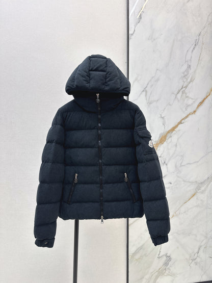 Woolen hooded down jacket