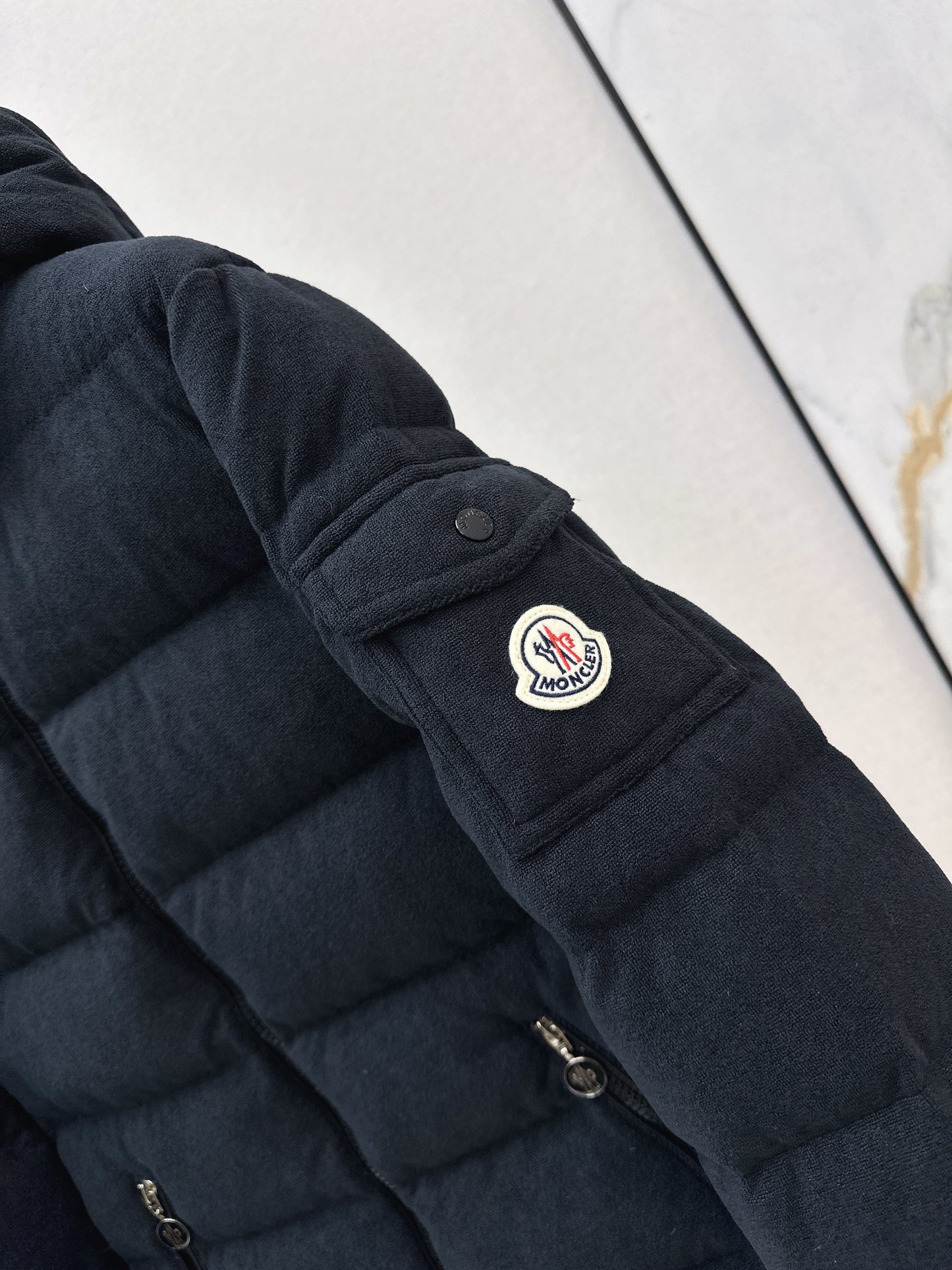 Woolen hooded down jacket