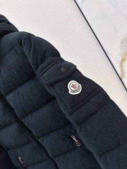 Woolen hooded down jacket