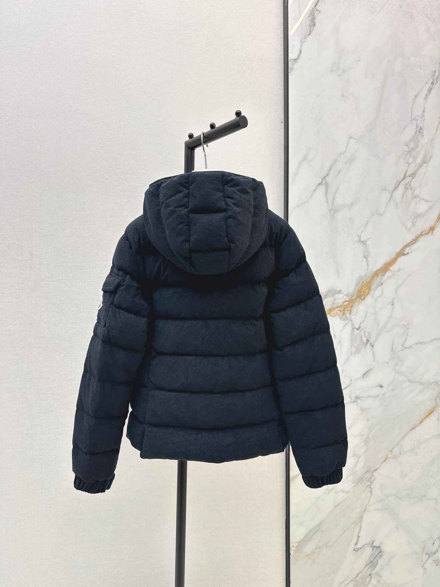 Woolen hooded down jacket