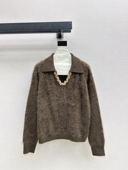 Sparkling woven decorative V-neck sweater