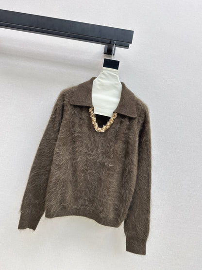 Sparkling woven decorative V-neck sweater