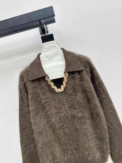 Sparkling woven decorative V-neck sweater