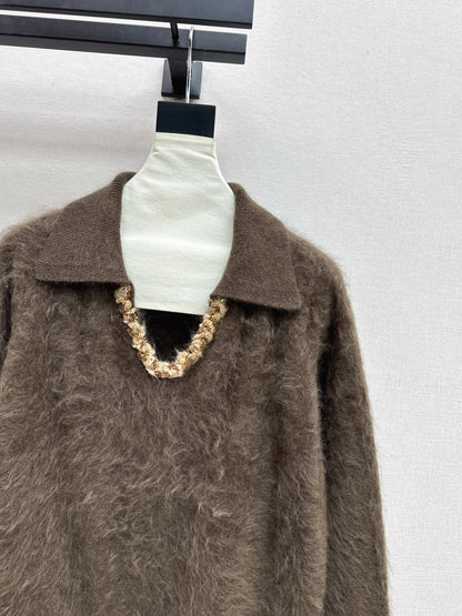 Sparkling woven decorative V-neck sweater