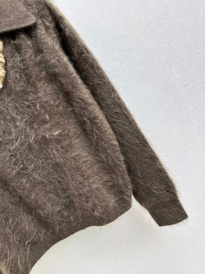 Sparkling woven decorative V-neck sweater