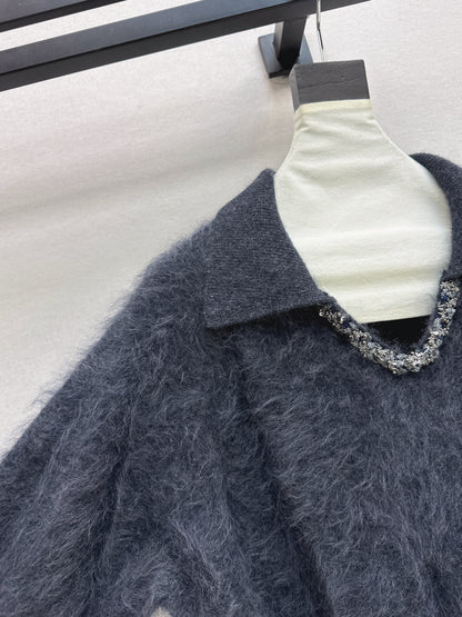 Sparkling woven decorative V-neck sweater