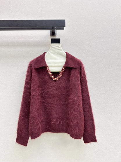Sparkling woven decorative V-neck sweater