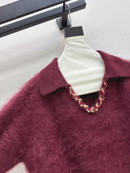 Sparkling woven decorative V-neck sweater