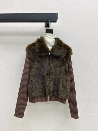 Fox fur patchwork lapel jacket