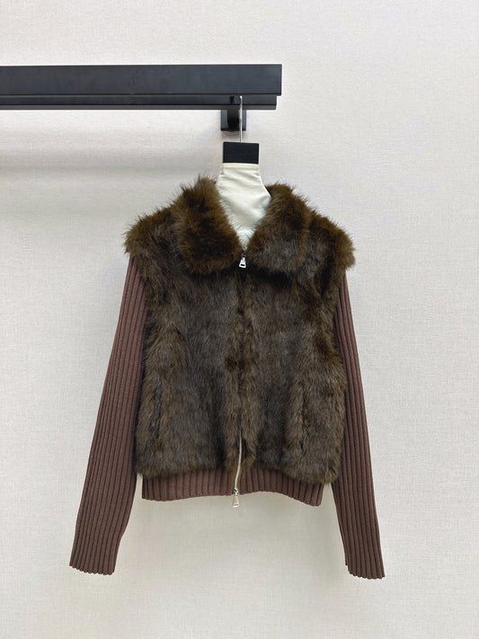 Fox fur patchwork lapel jacket