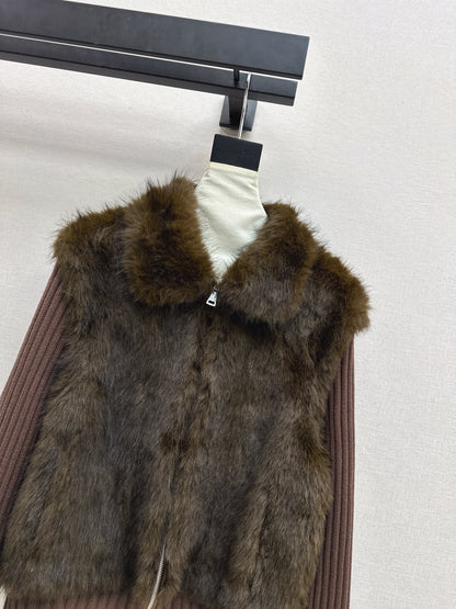 Fox fur patchwork lapel jacket