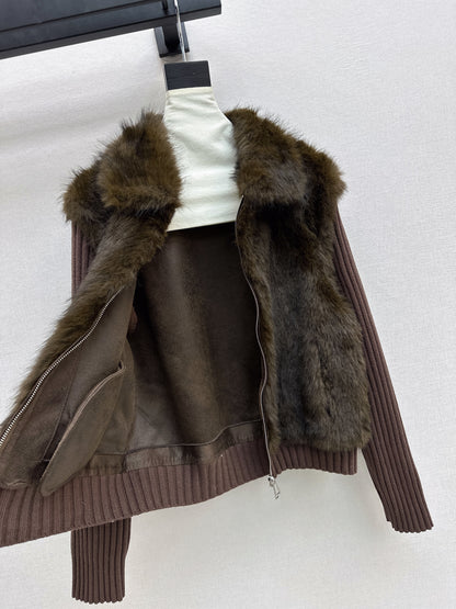 Fox fur patchwork lapel jacket