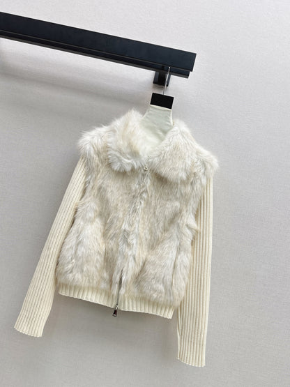 Fox fur patchwork lapel jacket