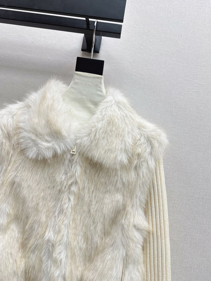 Fox fur patchwork lapel jacket