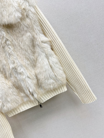 Fox fur patchwork lapel jacket