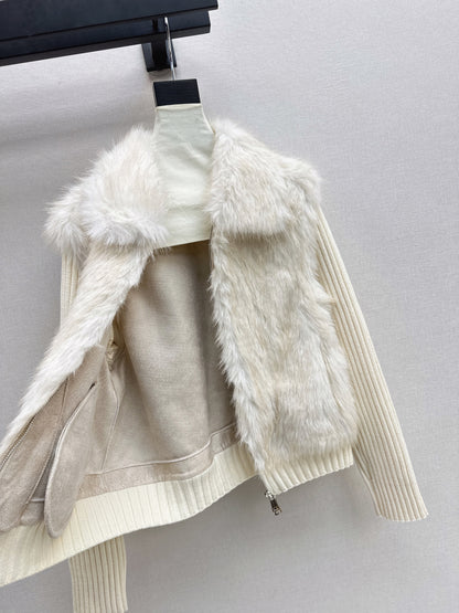 Fox fur patchwork lapel jacket