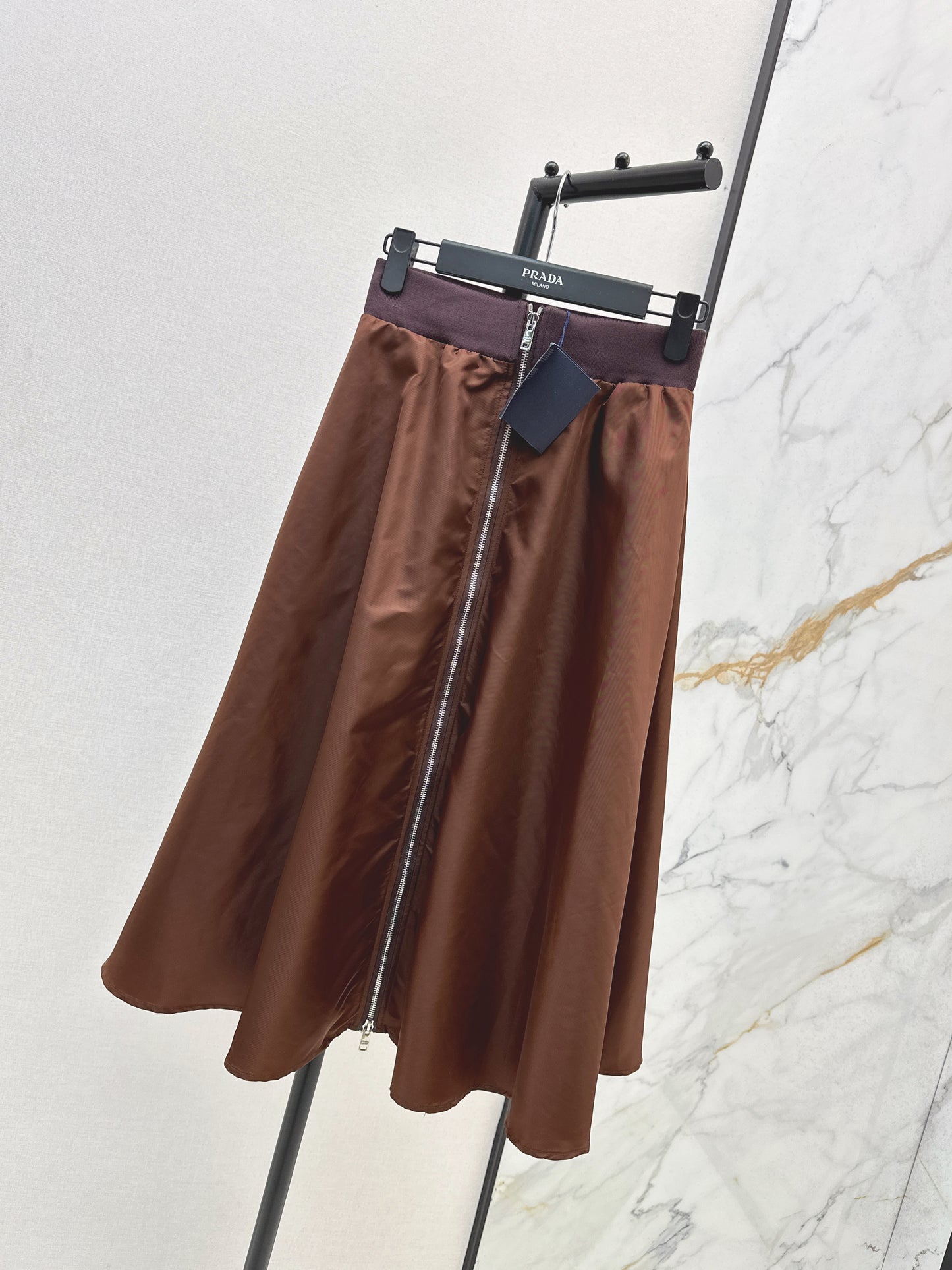 High waisted umbrella shaped nylon skirt