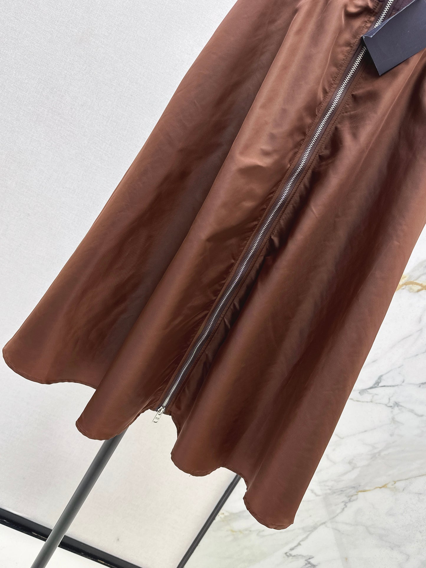 High waisted umbrella shaped nylon skirt