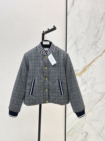Grey plaid casual cotton jacket