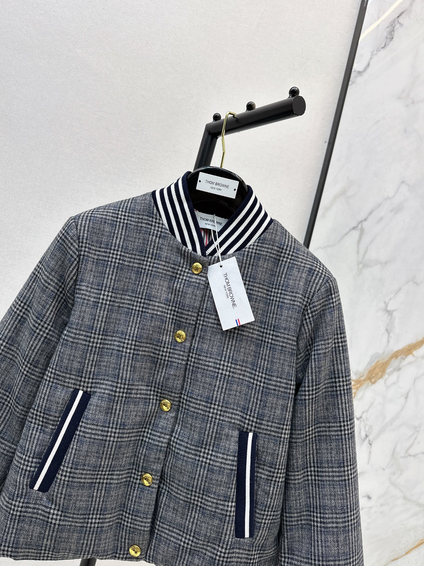 Grey plaid casual cotton jacket