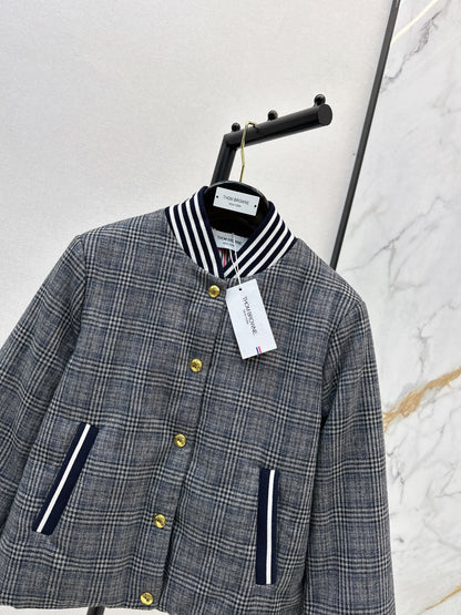 Grey plaid casual cotton jacket