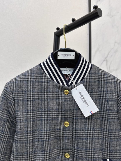 Grey plaid casual cotton jacket