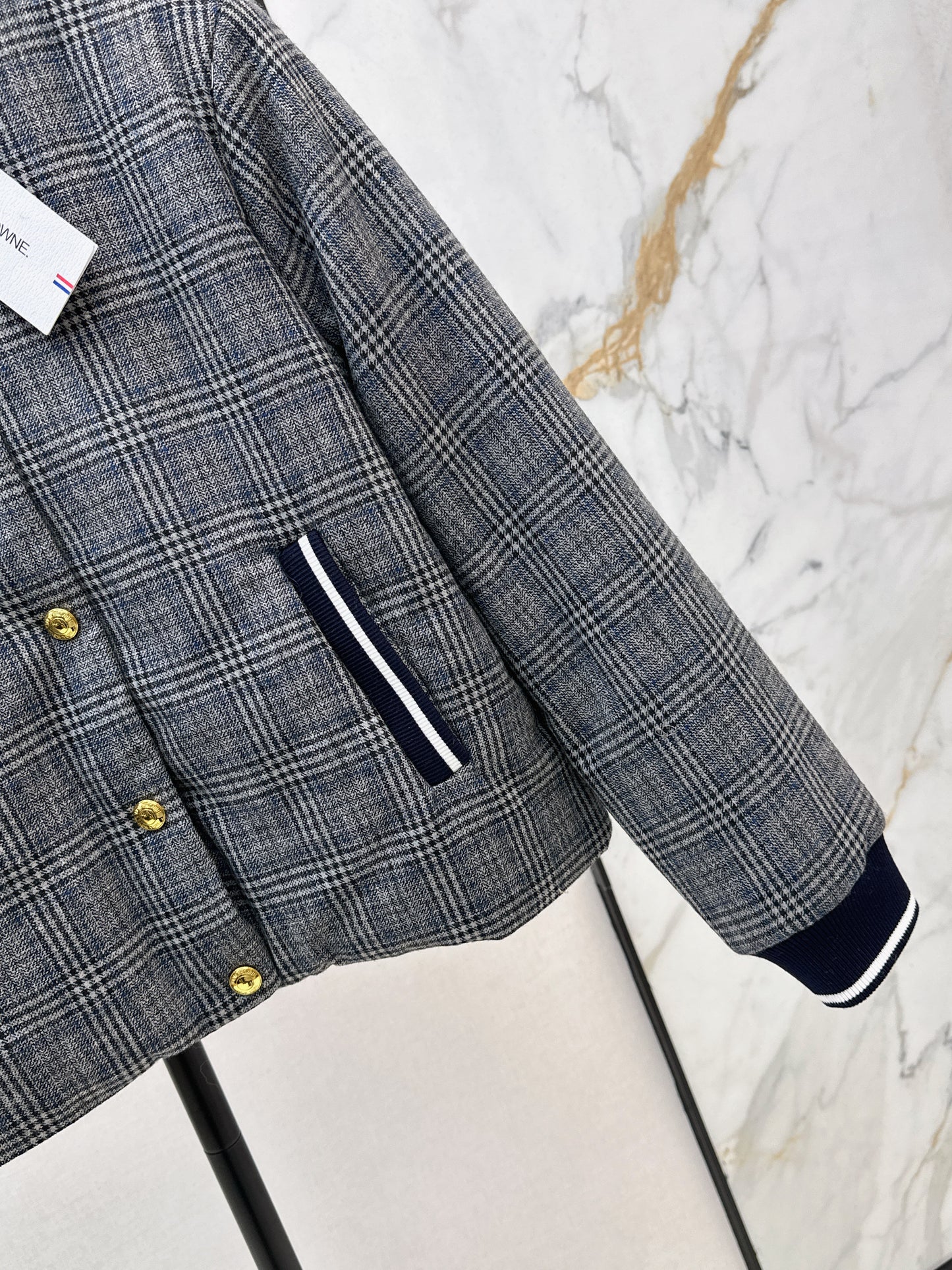 Grey plaid casual cotton jacket