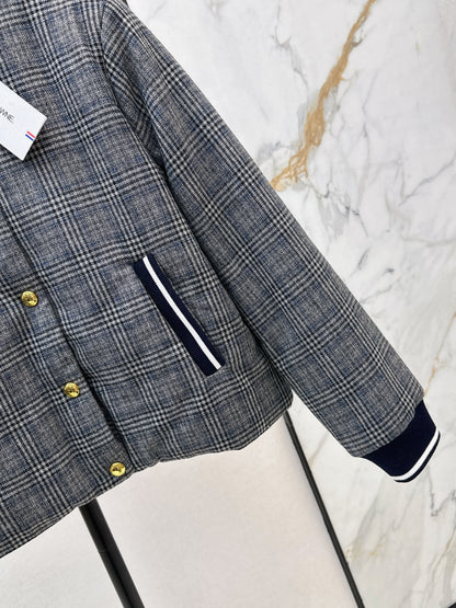 Grey plaid casual cotton jacket