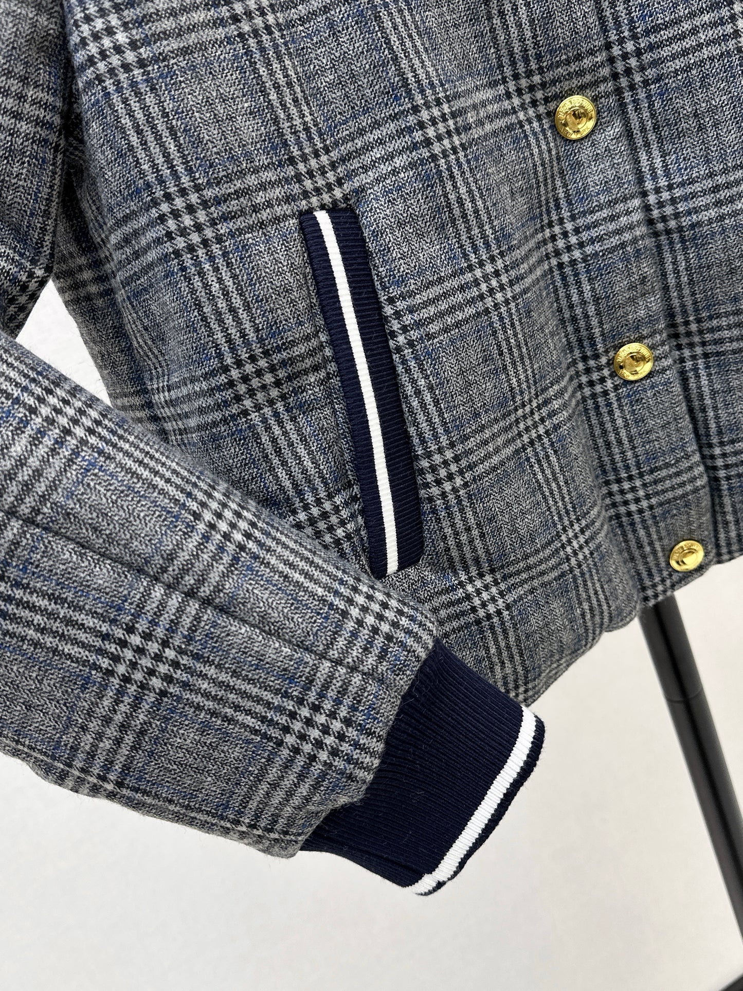 Grey plaid casual cotton jacket