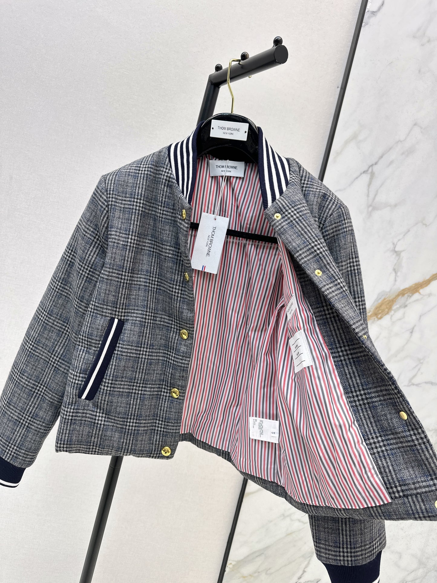 Grey plaid casual cotton jacket