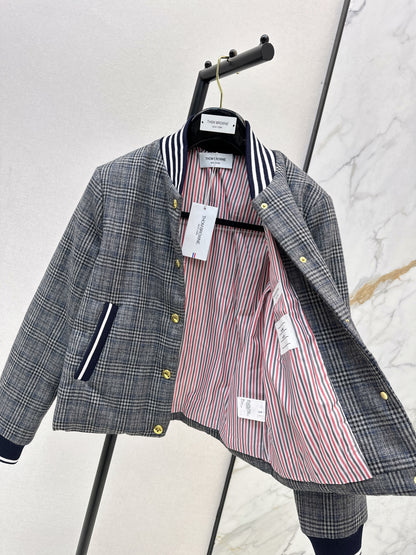 Grey plaid casual cotton jacket