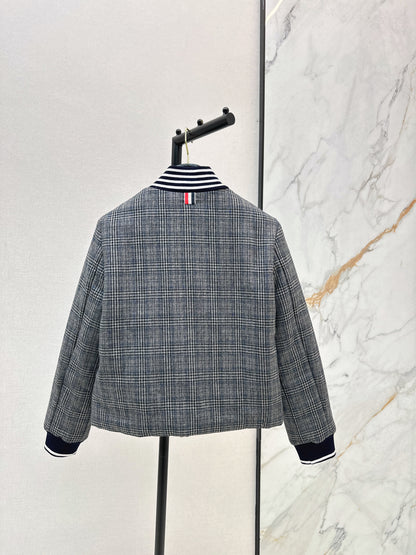 Grey plaid casual cotton jacket