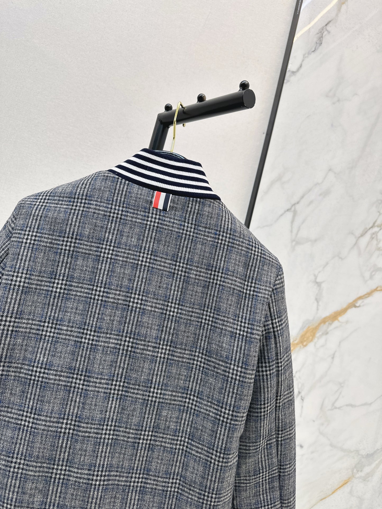 Grey plaid casual cotton jacket