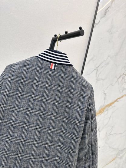 Grey plaid casual cotton jacket