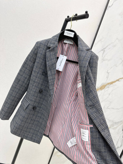 Striped double breasted suit jacket