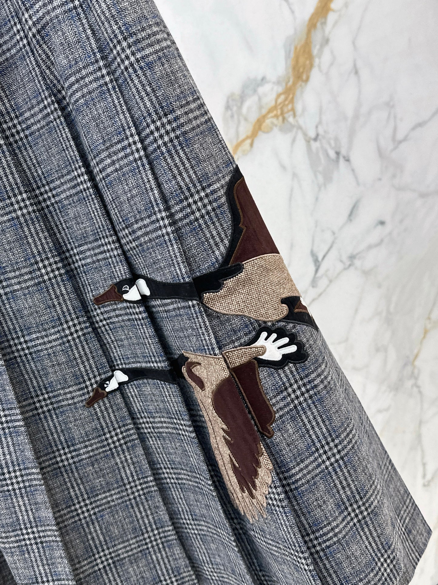 Wild Goose Embroidered plaid Long Half Skirt