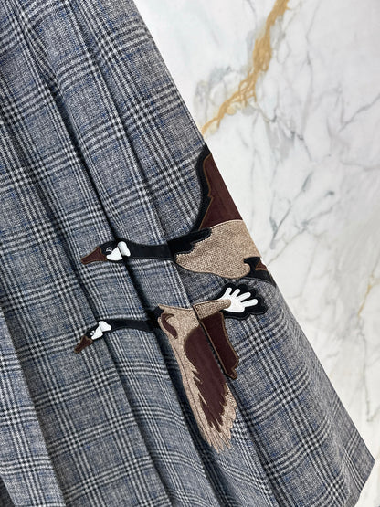 Wild Goose Embroidered plaid Long Half Skirt