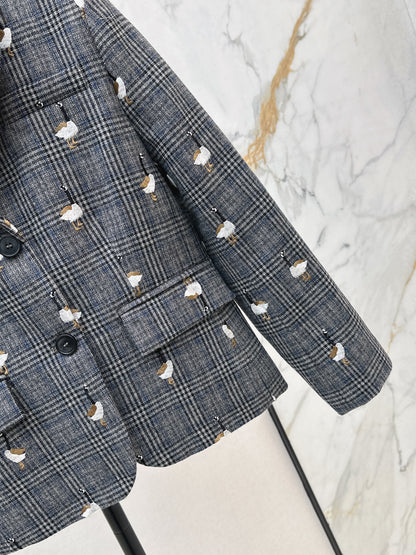Wild Goose Embroidered plaid casual suit jacket