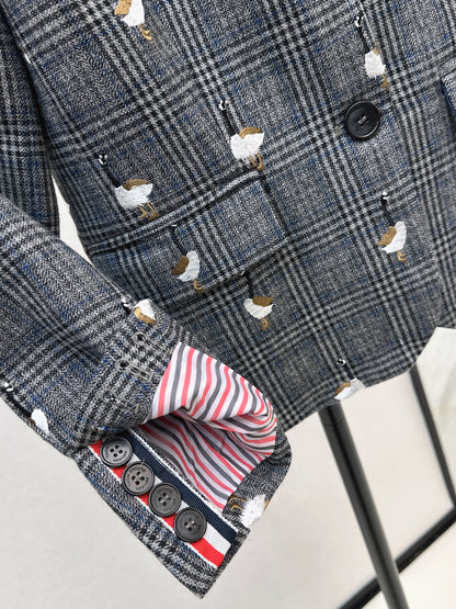 Wild Goose Embroidered plaid casual suit jacket