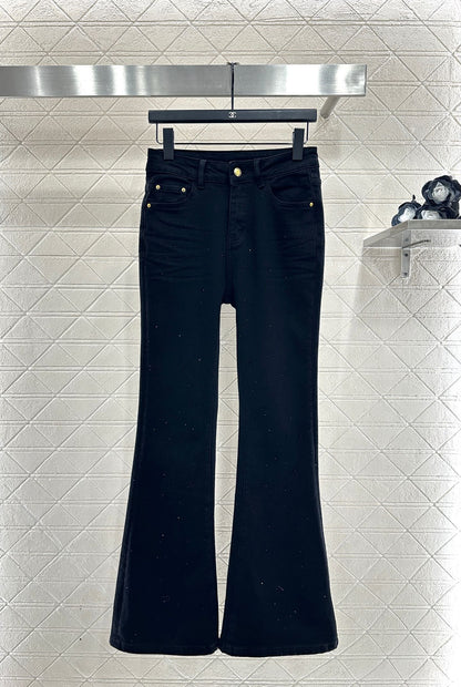 Suede and rhinestone slim fit jeans