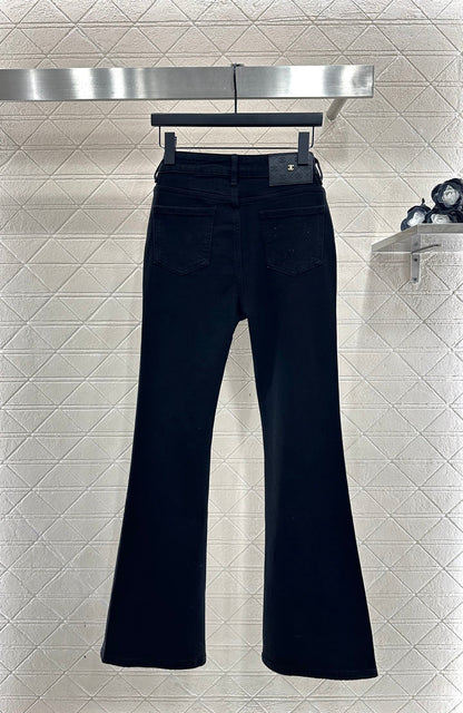 Suede and rhinestone slim fit jeans