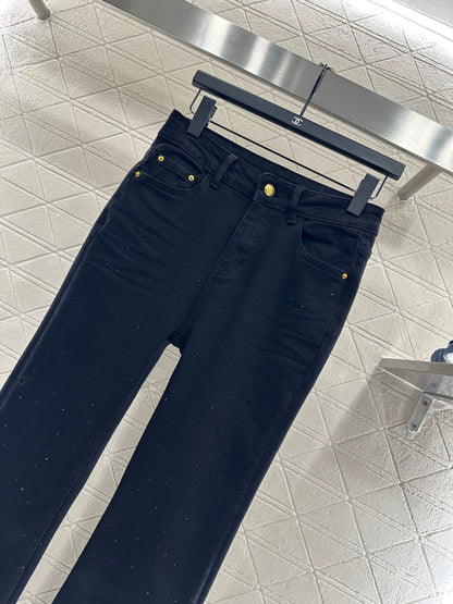 Suede and rhinestone slim fit jeans