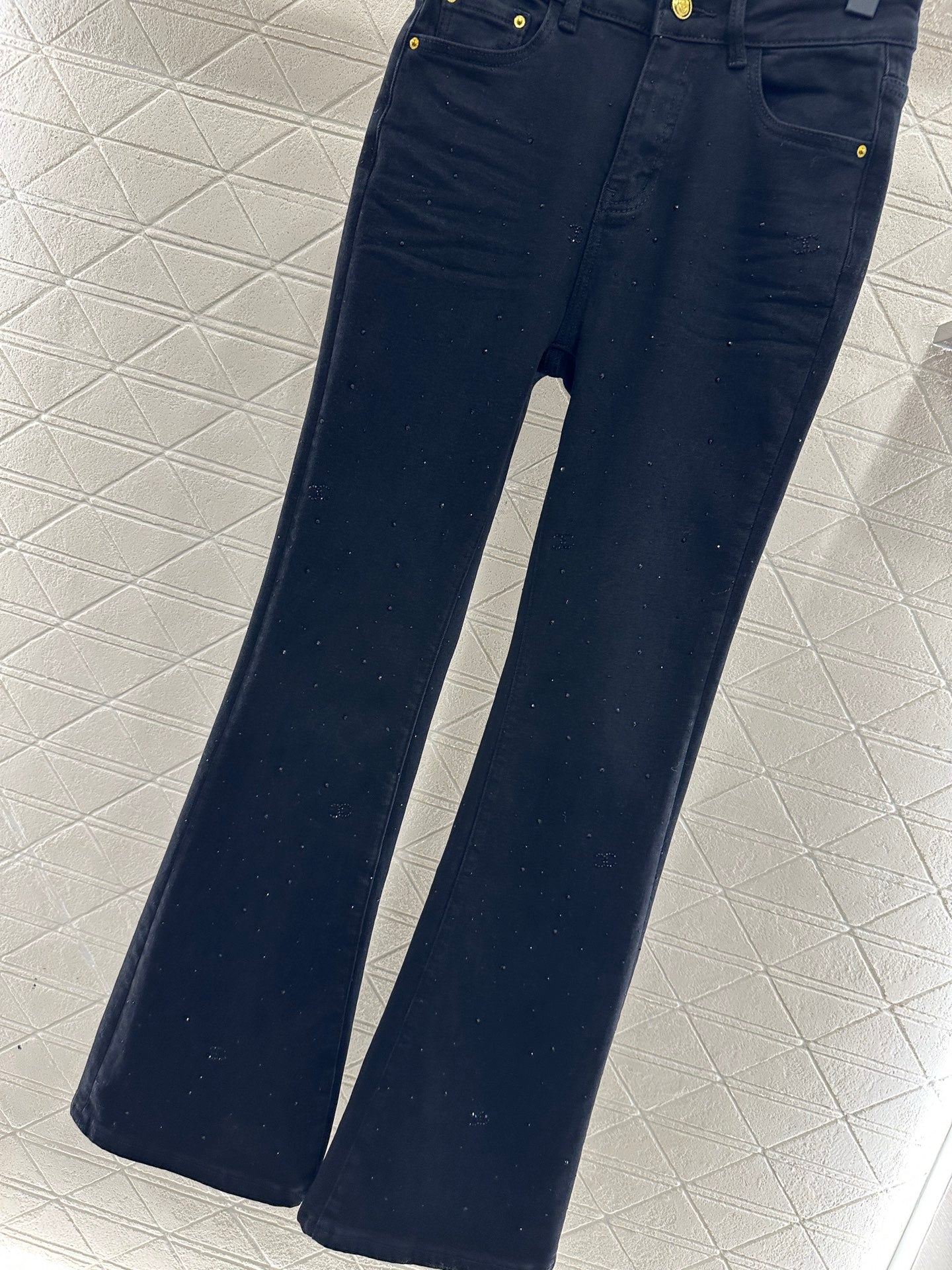 Suede and rhinestone slim fit jeans