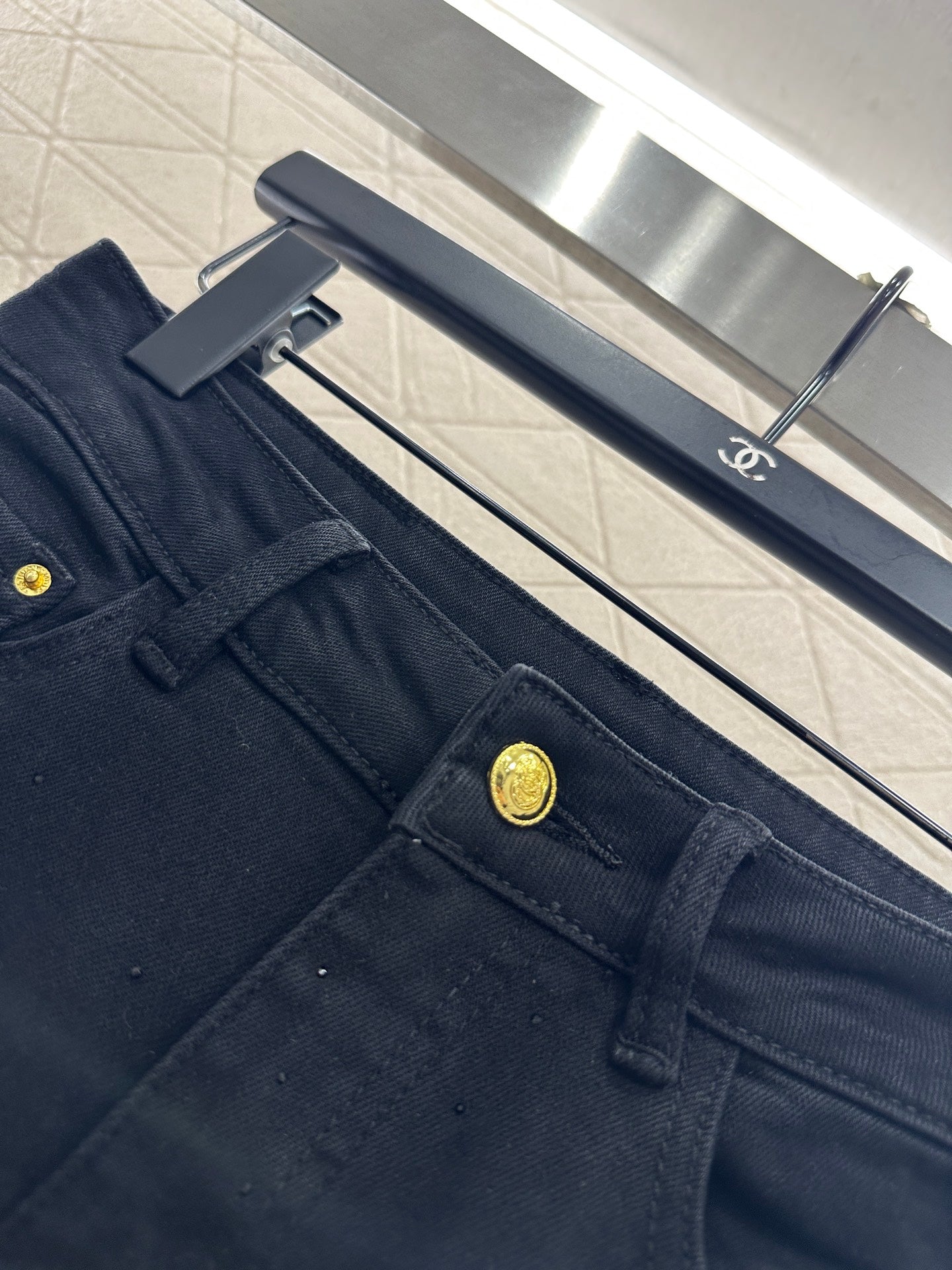 Suede and rhinestone slim fit jeans