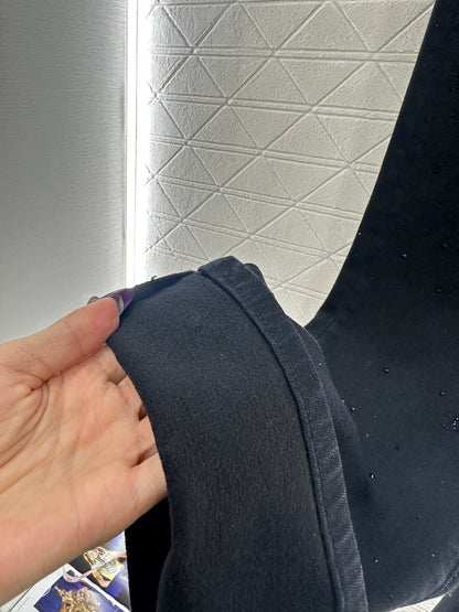 Suede and rhinestone slim fit jeans