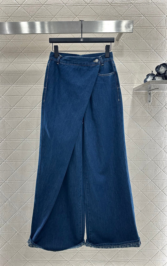 Deconstructing wide leg denim pants