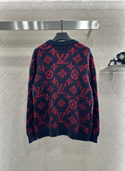 V-neck jacquard knitted cardigan