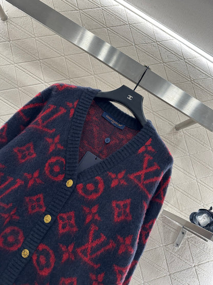 V-neck jacquard knitted cardigan