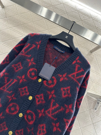 V-neck jacquard knitted cardigan