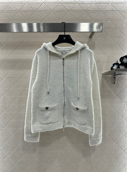 Knitted hooded zipper jacket
